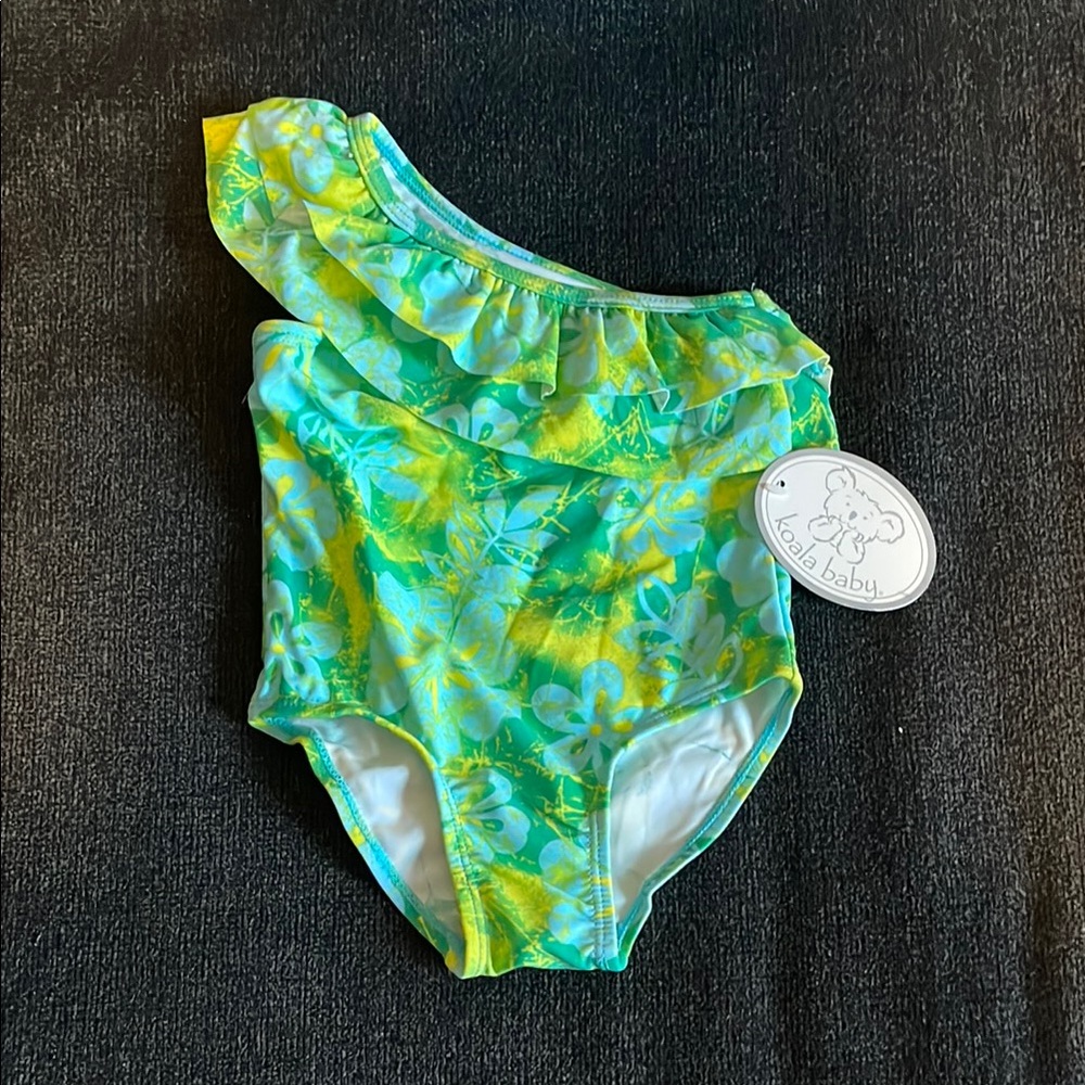 Koala Kids Green and Yellow One Piece Swimsuit with Ruffle